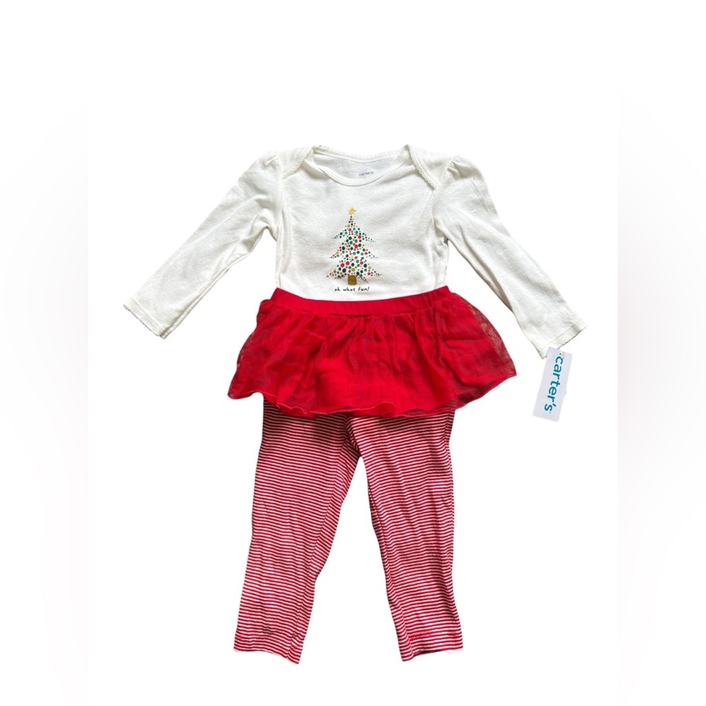Carter’s 18M Girls Christmas Outfit NWT Red Tutu Leggings Set Holiday Tree